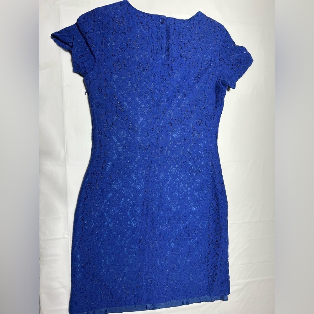 Elegant Blue Lace Short Sleeve Dress - Picture 3 of 4